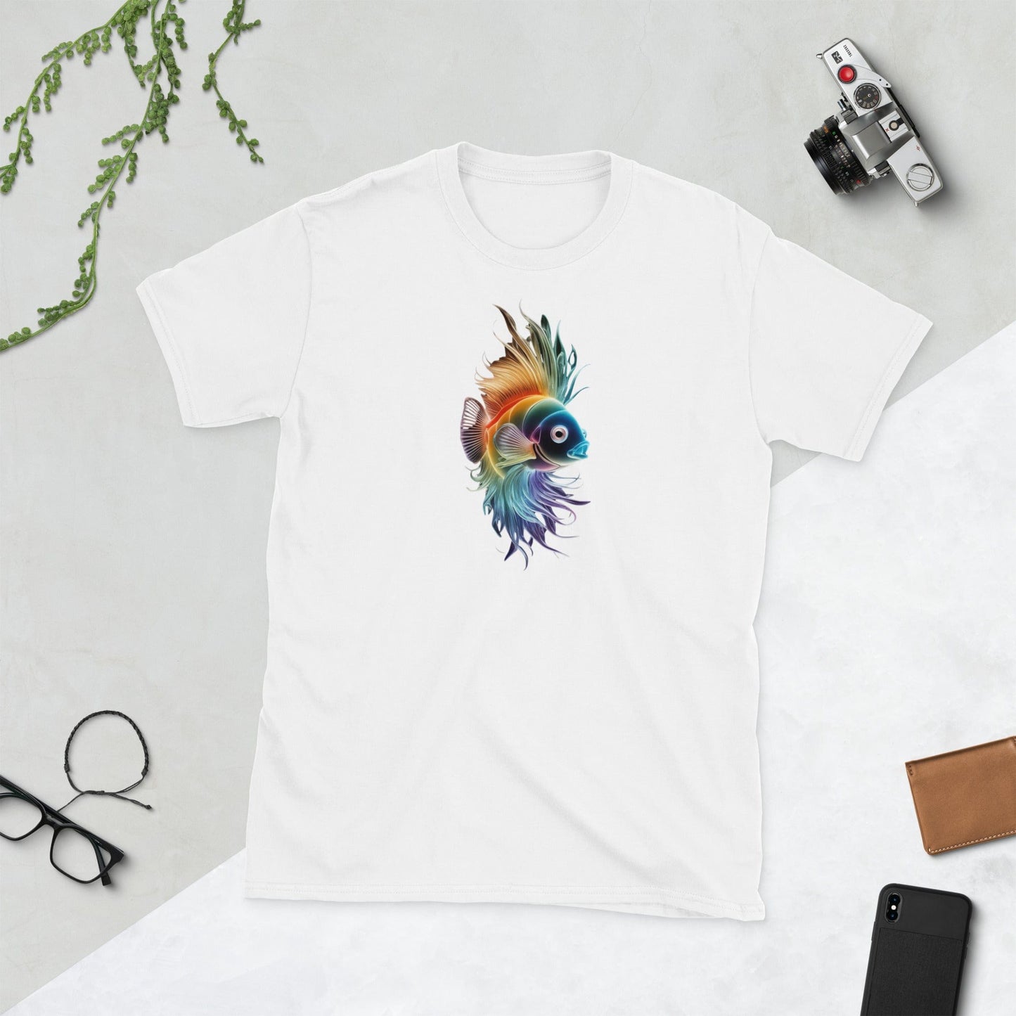 Padres Mágicos Blanco / S Camiseta Pez Arcoíris - Diseño Colorido y Vibrante