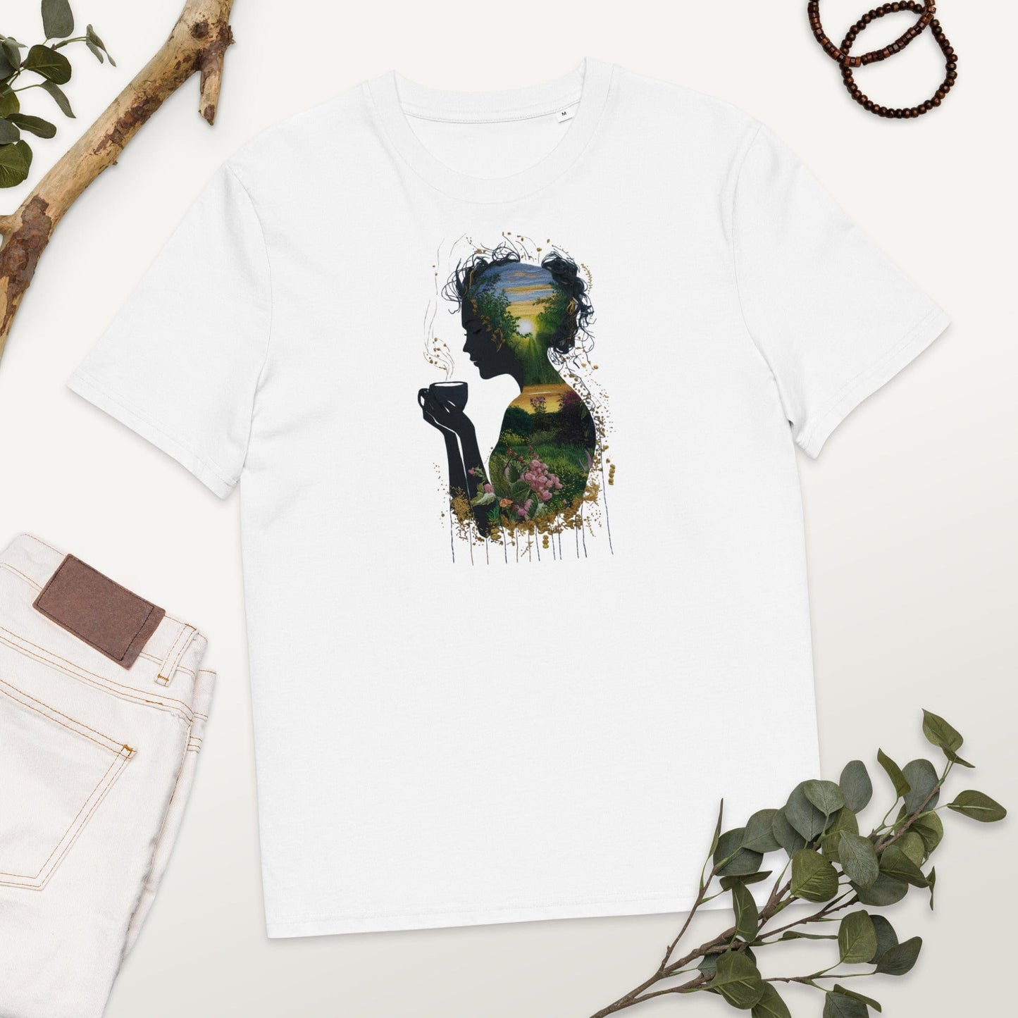 Padres Mágicos Blanco / S Camiseta Silueta Mujer con Té y Paisaje - Algodón Orgánico