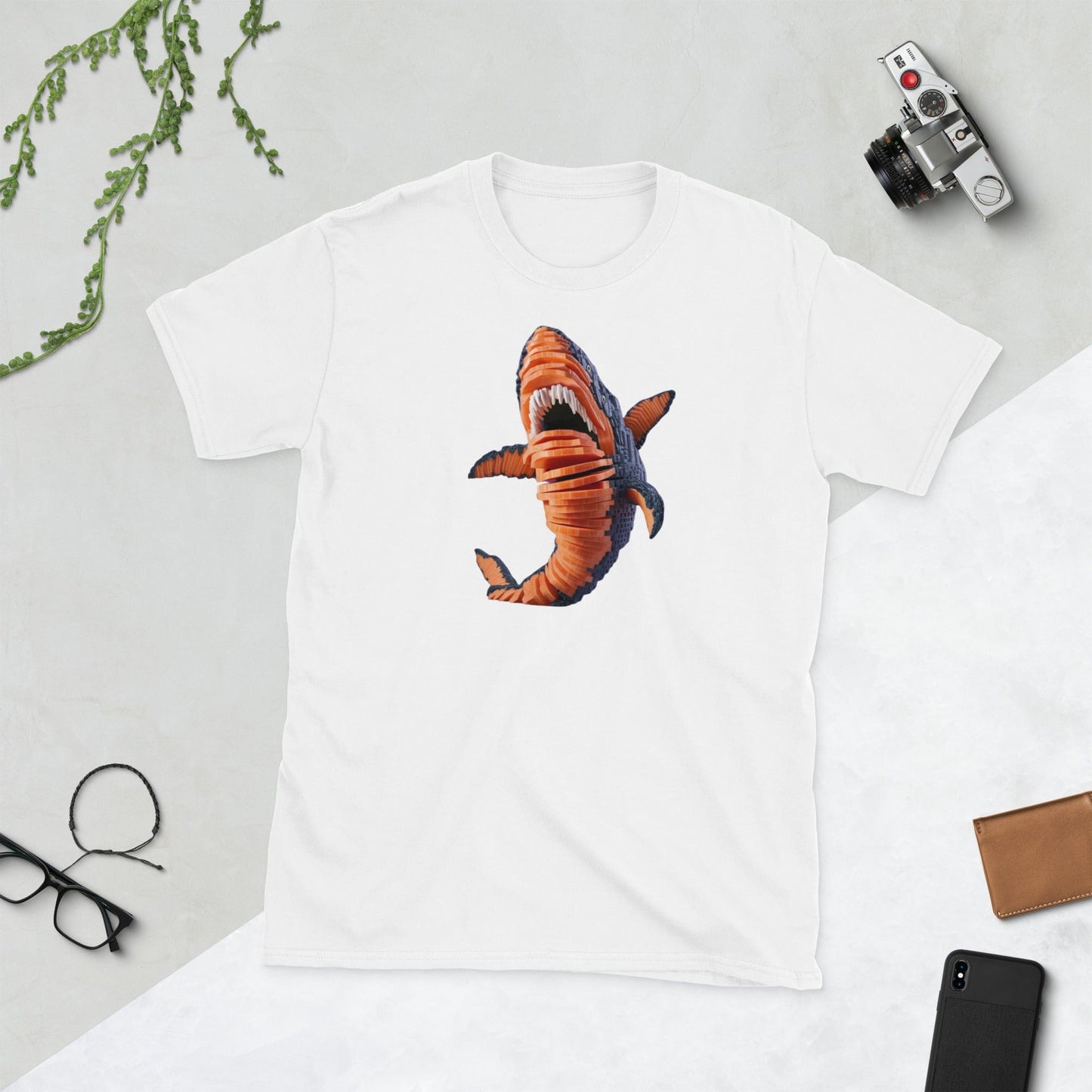 Padres Mágicos Blanco / S Camiseta "Tiburón Zanahorias" - 100% Algodón para Amantes de Diseños Únicos