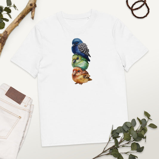 Padres Mágicos Blanco / S Camiseta Tres Pajaritos Coloridos - Algodón Orgánico