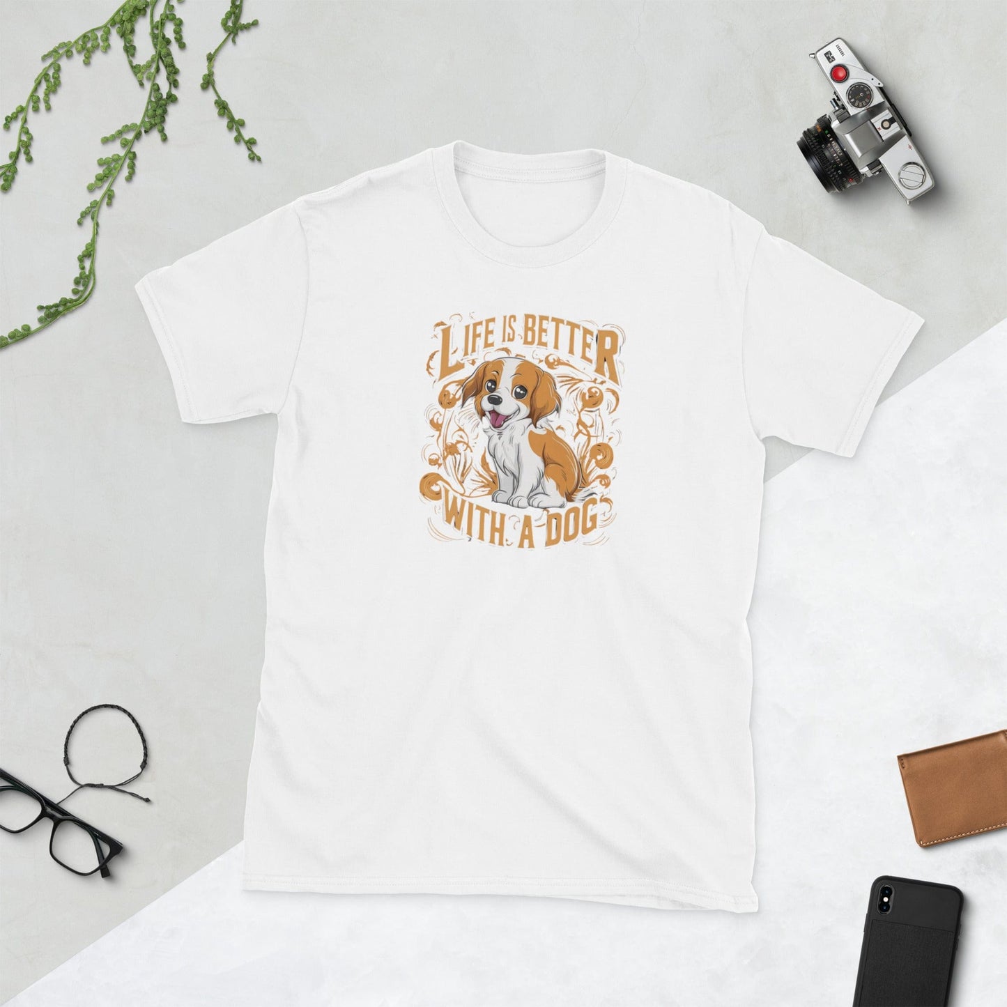 Padres Mágicos Blanco / S Camiseta "Vida Mejor con un Perro" - 100% Algodón para Amantes de los Perros