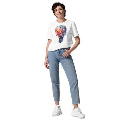 Padres Mágicos Camiseta "Bombilla Floral con Mariposa" 100% Algodón Orgánico - Para Amantes de la Creatividad y la Naturaleza