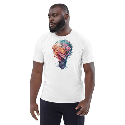 Padres Mágicos Camiseta "Bombilla Floral con Mariposa" 100% Algodón Orgánico - Para Amantes de la Creatividad y la Naturaleza