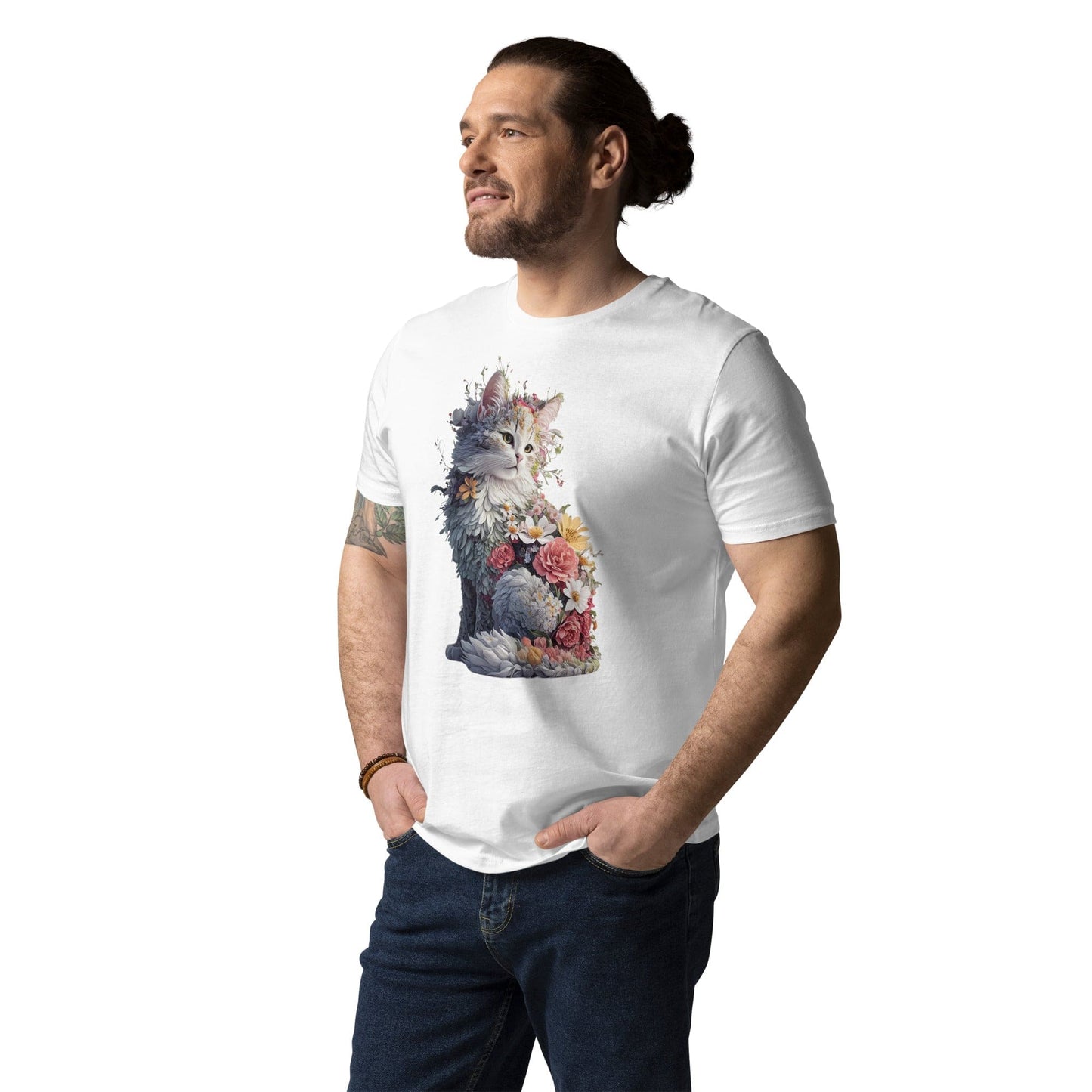 Padres Mágicos Camiseta "Gato Floral Encantado" 100% Algodón Orgánico - Para Amantes del Arte y la Naturaleza