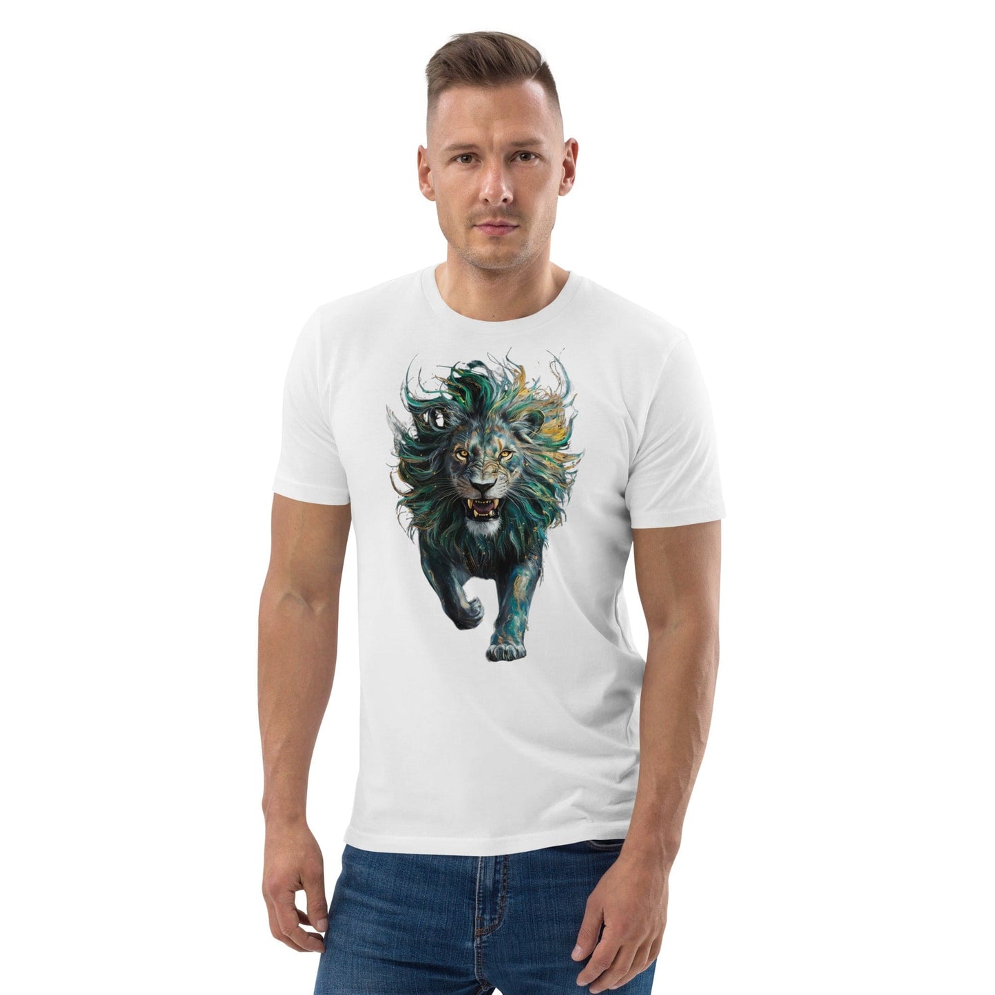 Padres Mágicos Camiseta "León Furia Verde" 100% Algodón Orgánico - Para Amantes de la Fuerza y la Naturaleza