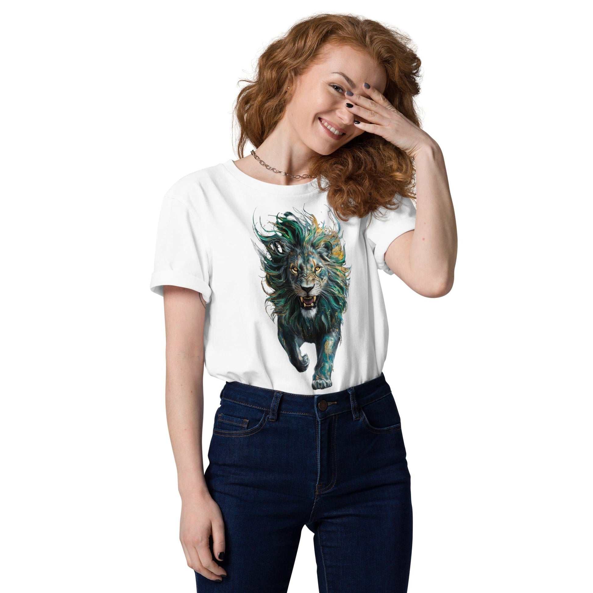 Padres Mágicos Camiseta "León Furia Verde" 100% Algodón Orgánico - Para Amantes de la Fuerza y la Naturaleza