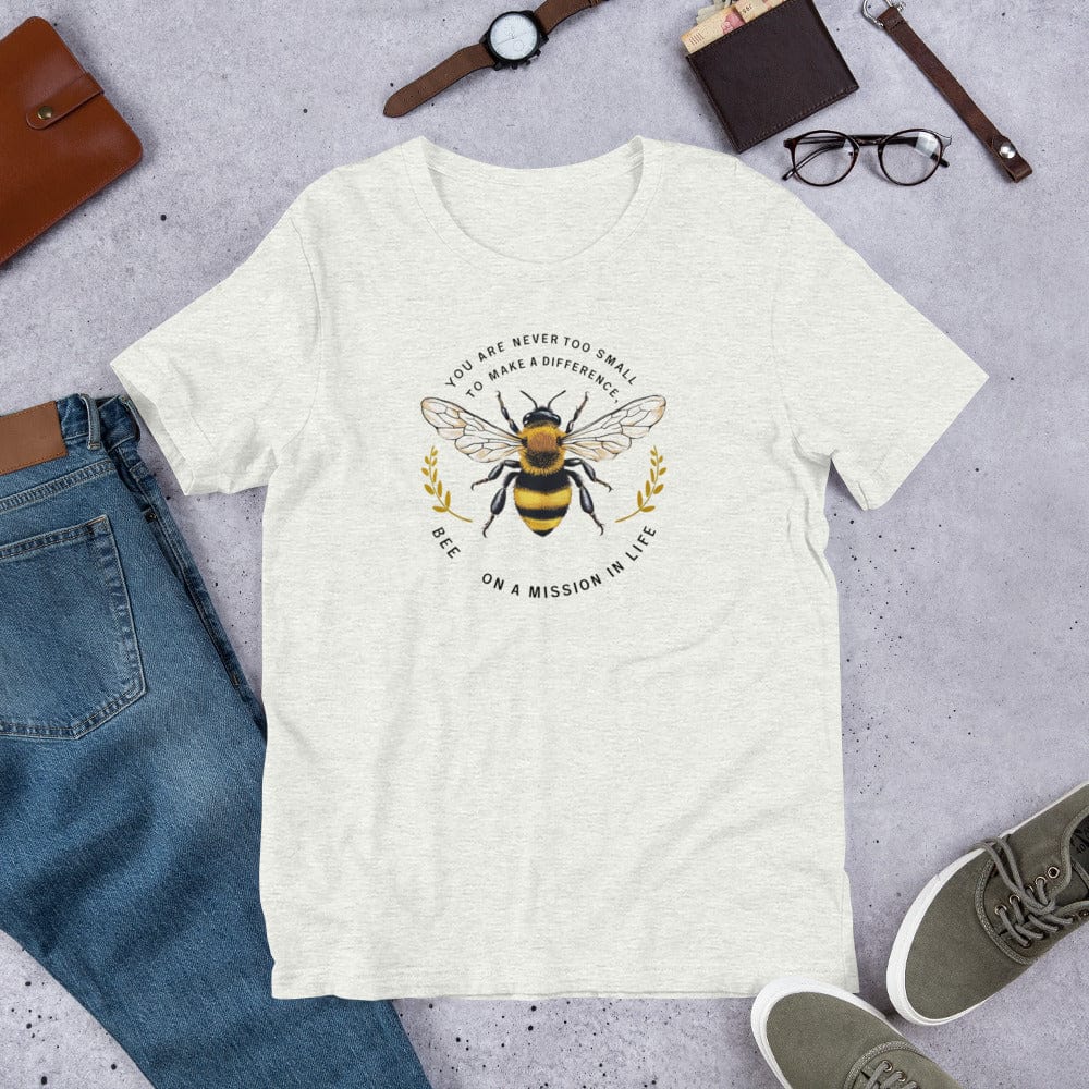 Padres Mágicos Ceniza / S Camiseta "Abeja en Misión" de algodón suave - Para Inspiradores