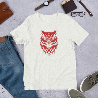 Padres Mágicos Ceniza / S Camiseta "Búho de Fuerza" de algodón suave - Para los que abrazan la sabiduría y el misterio