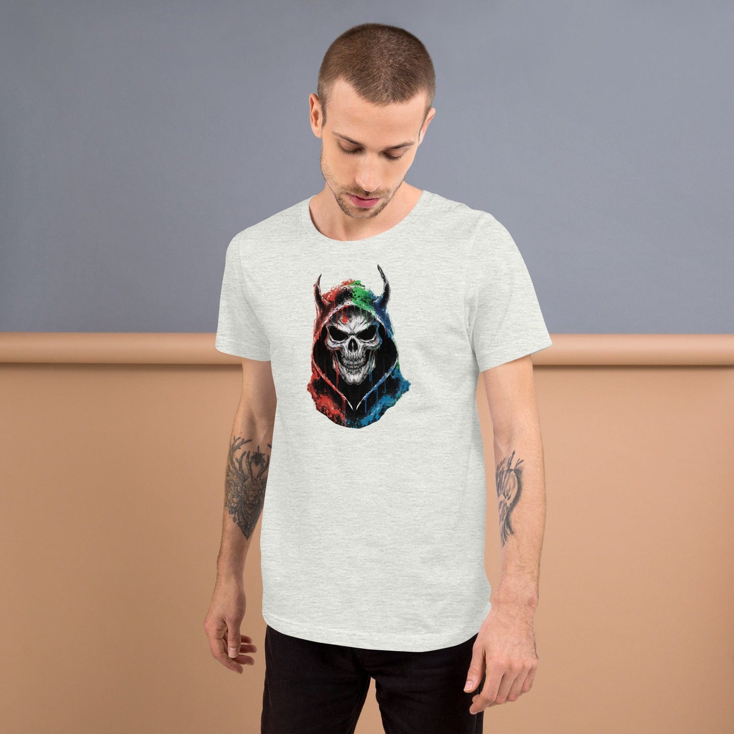 Padres Mágicos Ceniza / S Camiseta "Calavera del Diablo" de algodón suave - Para los que aman el estilo atrevido y único