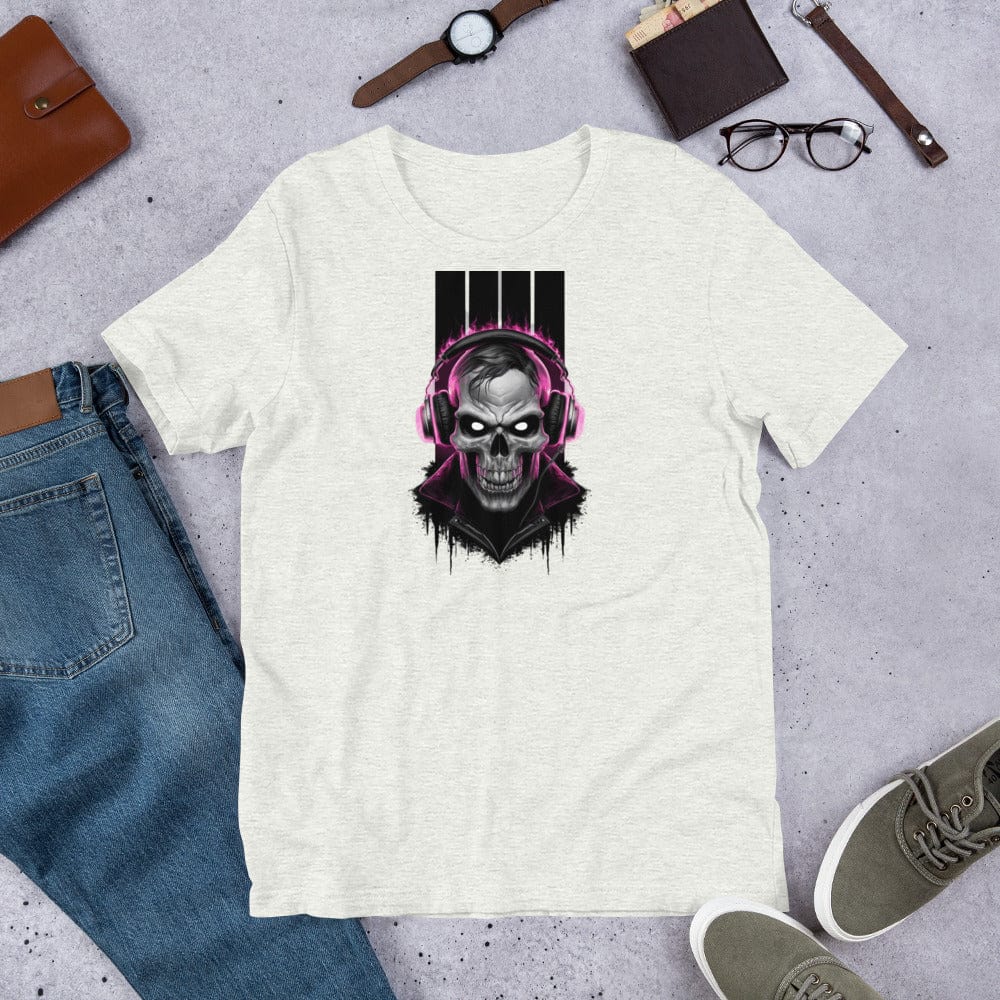 Padres Mágicos Ceniza / S Camiseta "Calavera DJ" de algodón suave - Para los amantes de la música y el estilo