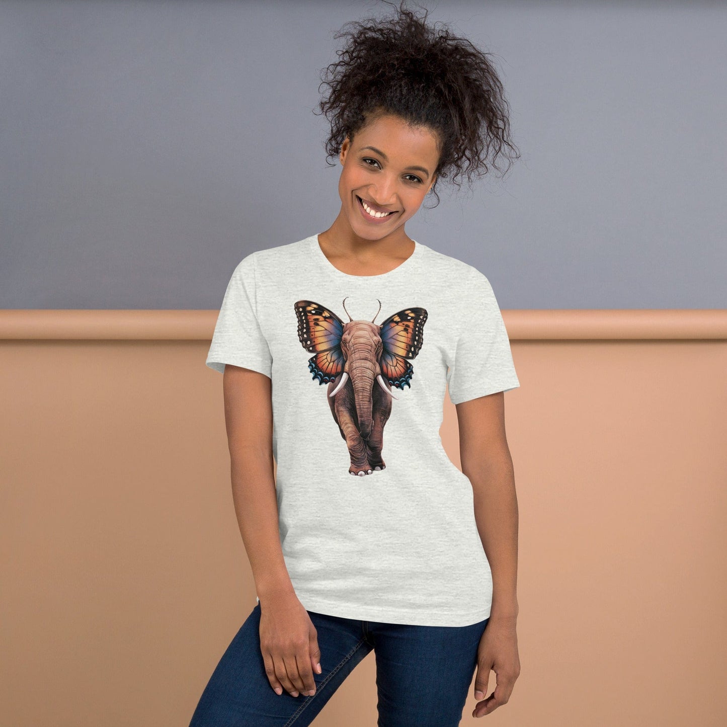 Padres Mágicos Ceniza / S Camiseta "Elefante Alado" de algodón suave