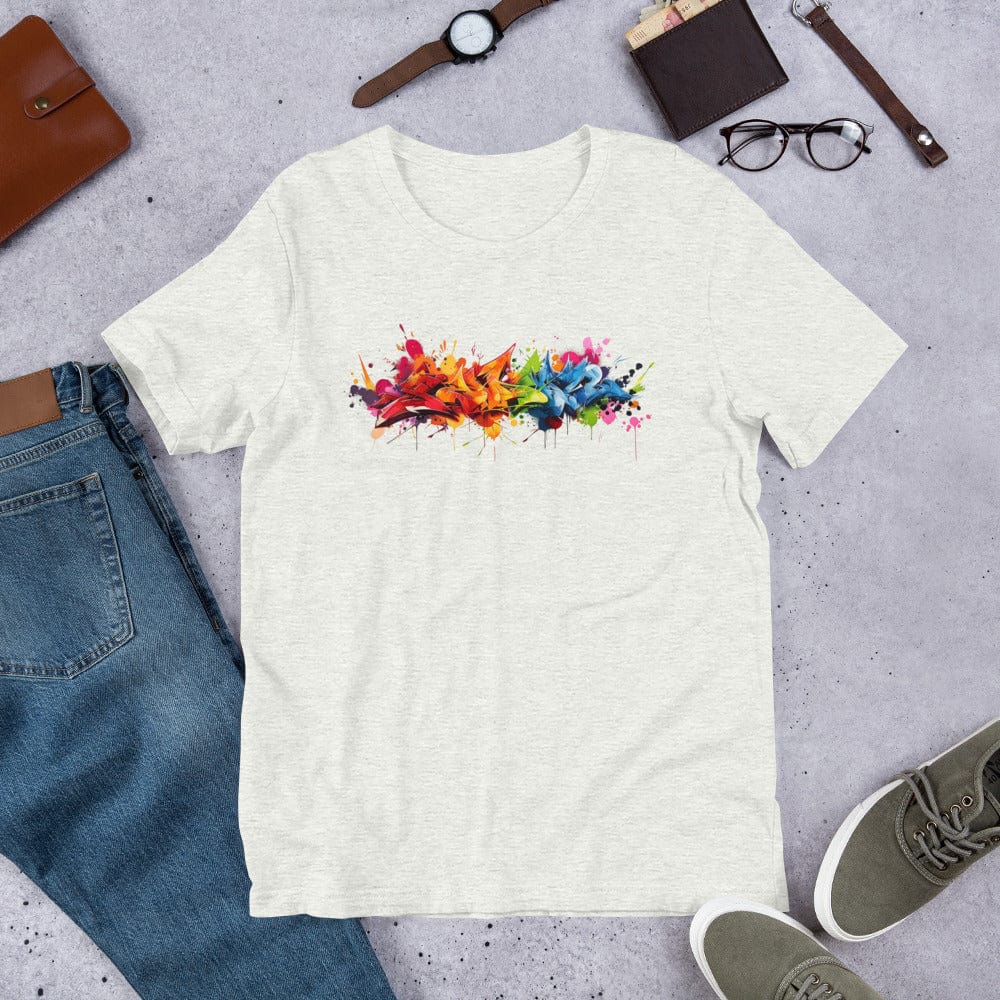 Padres Mágicos Ceniza / S Camiseta "Grafiti Explosión de Colores" - Arte Urbano que Deslumbra