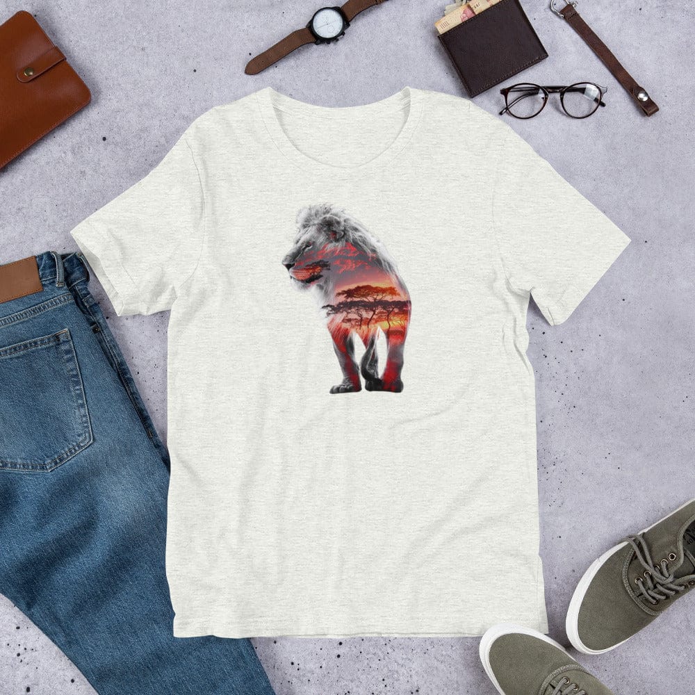 Padres Mágicos Ceniza / S Camiseta "León al Atardecer" - Diseño Artístico y Majestuoso