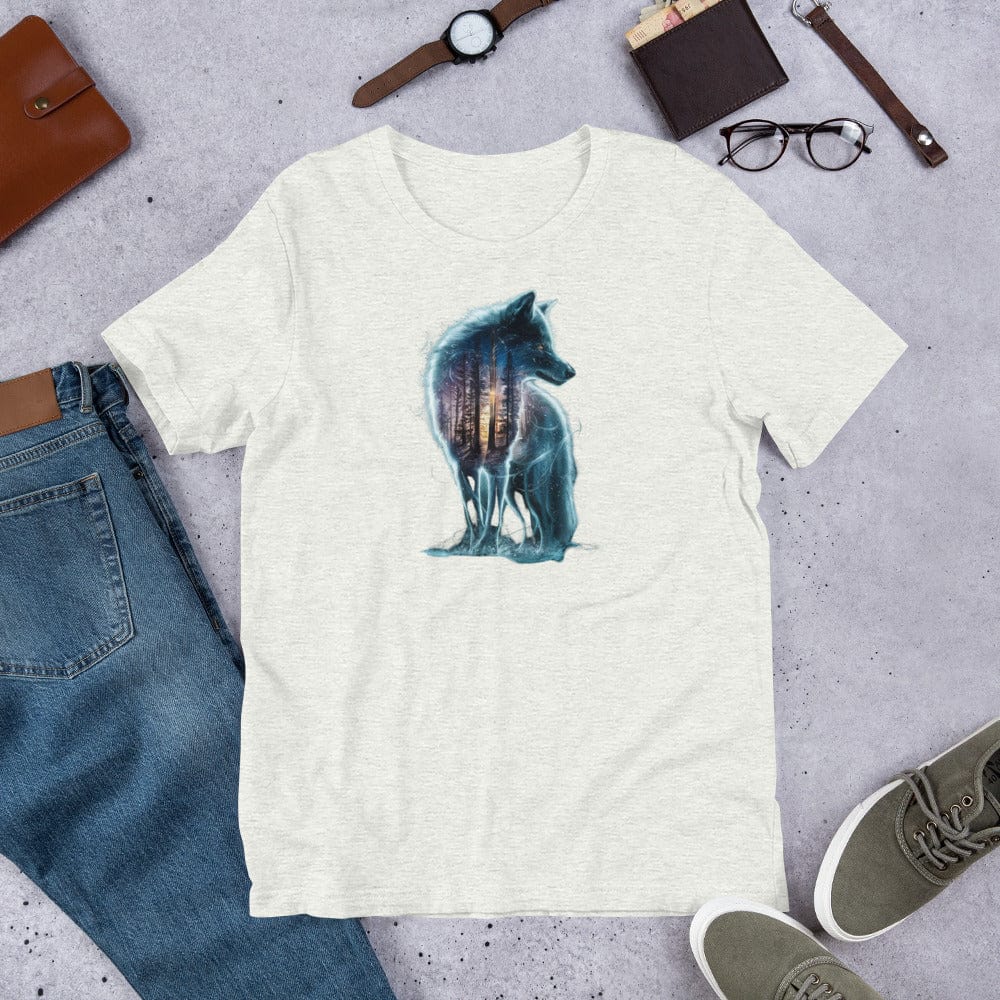 Padres Mágicos Ceniza / S Camiseta "Lobo Espiritual" de algodón suave - Para exploradores de lo místico