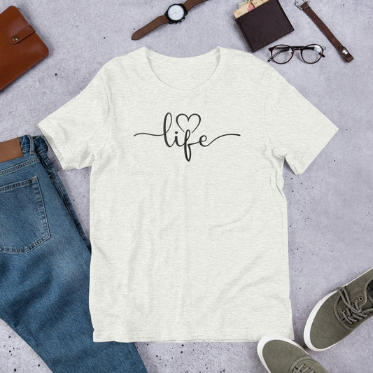 Padres Mágicos Ceniza / S Camiseta "Love Life" - Diseño Minimalista y Elegante