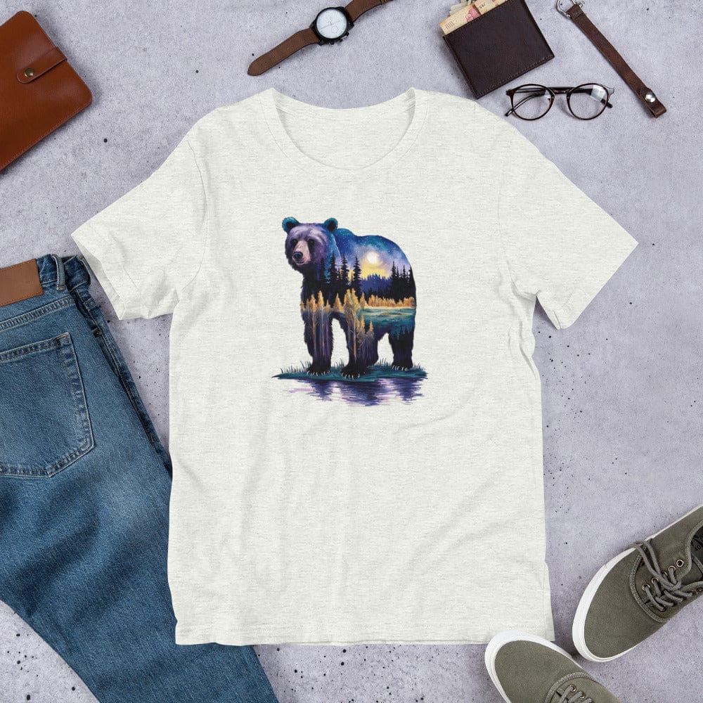 Padres Mágicos Ceniza / S Camiseta "Oso Paisaje Nocturno" - Diseño Artístico