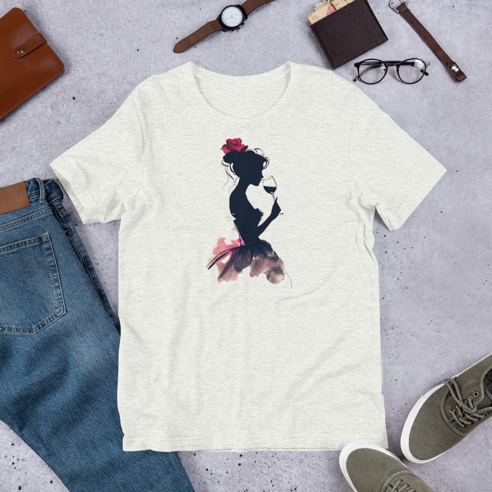 Padres Mágicos Ceniza / S Camiseta "Silhouette con Vino" - Elegancia y Estilo