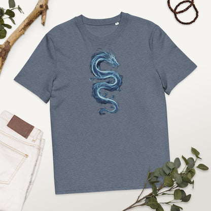 Padres Mágicos Dark Heather Blue / S Camiseta "Dragón de Hielo Místico" 100% Algodón Orgánico - Para Amantes de la Fantasía y la Magia