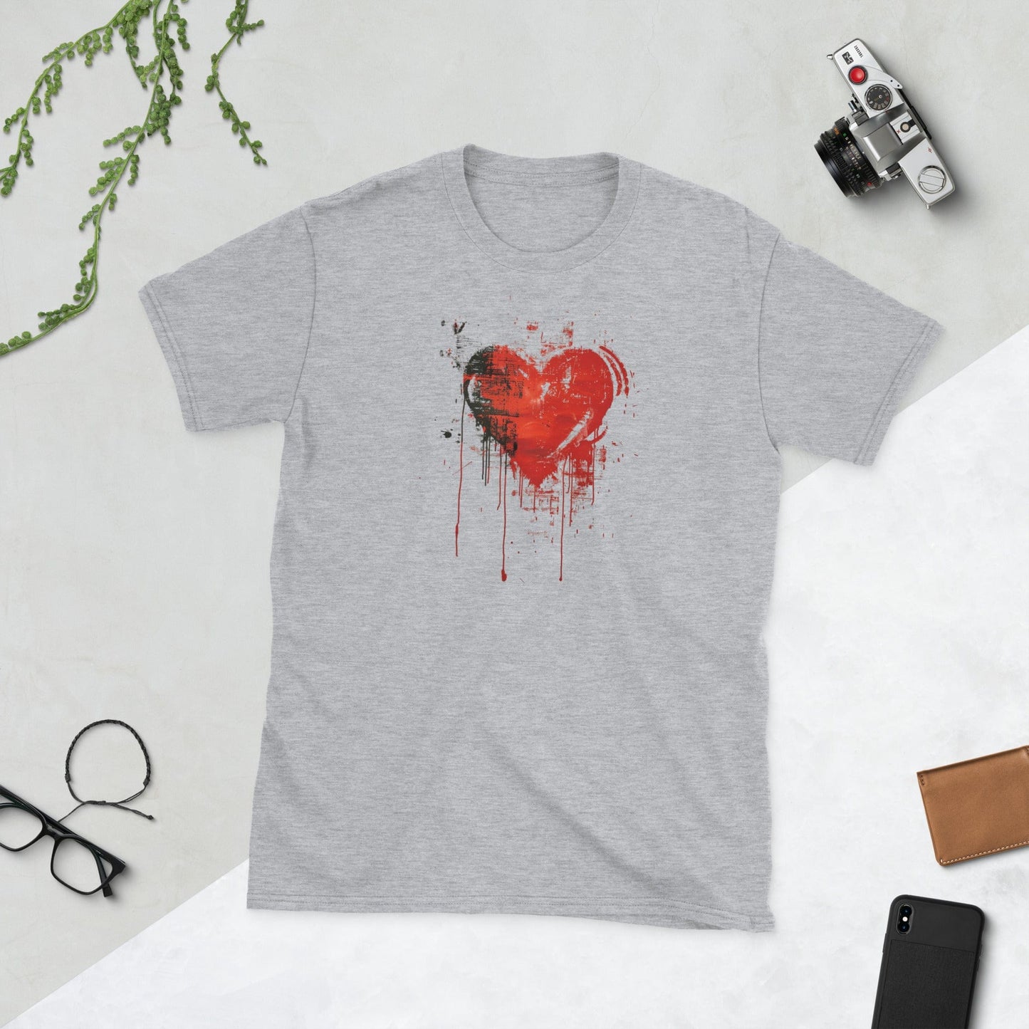 Padres Mágicos Gris deportivo / S Camiseta con Diseño de Corazón Artístico - Expresión de Amor y Arte