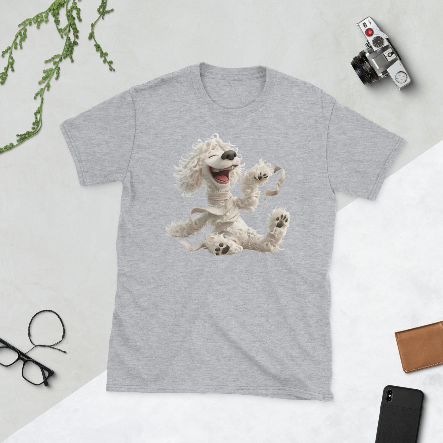 Padres Mágicos Gris deportivo / S Camiseta con Perrito Alegre - Diseño de Dibujo Animado