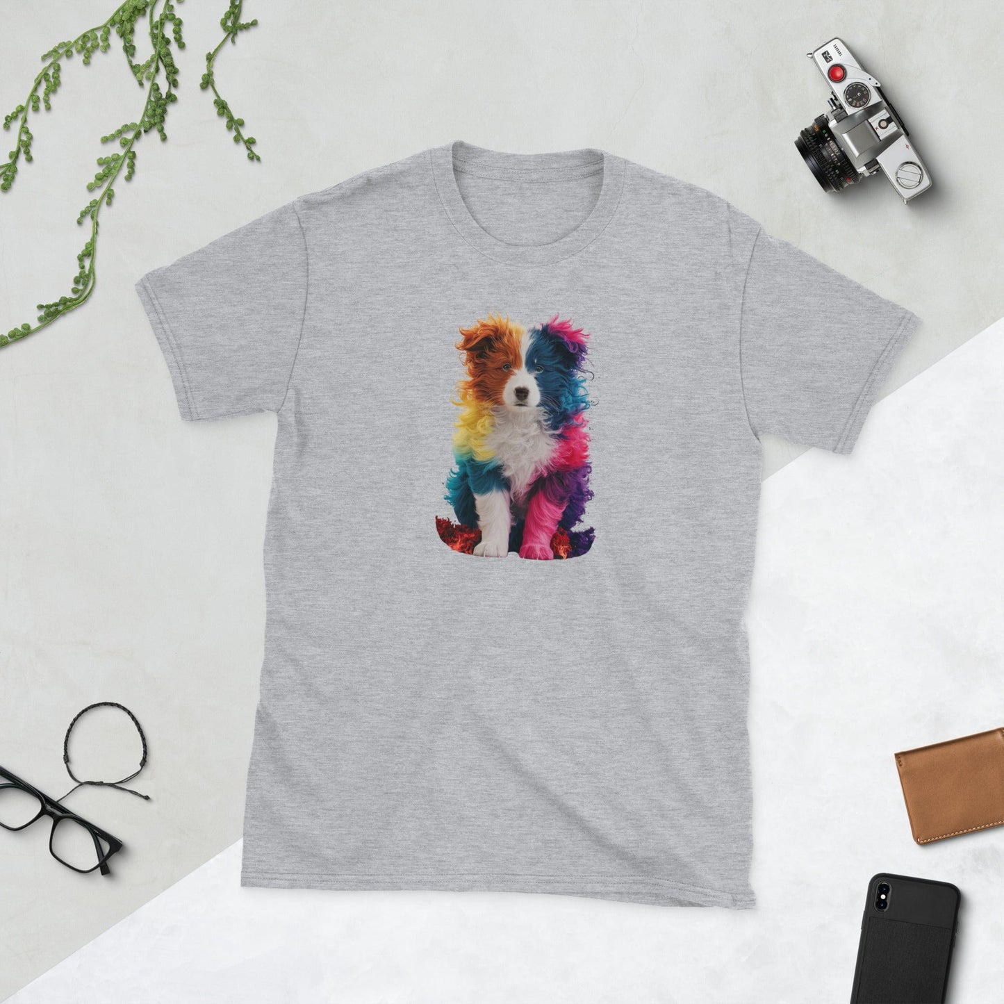 Padres Mágicos Gris deportivo / S Camiseta con Perro Border Collie Arcoíris - Diseño Colorido y Alegre