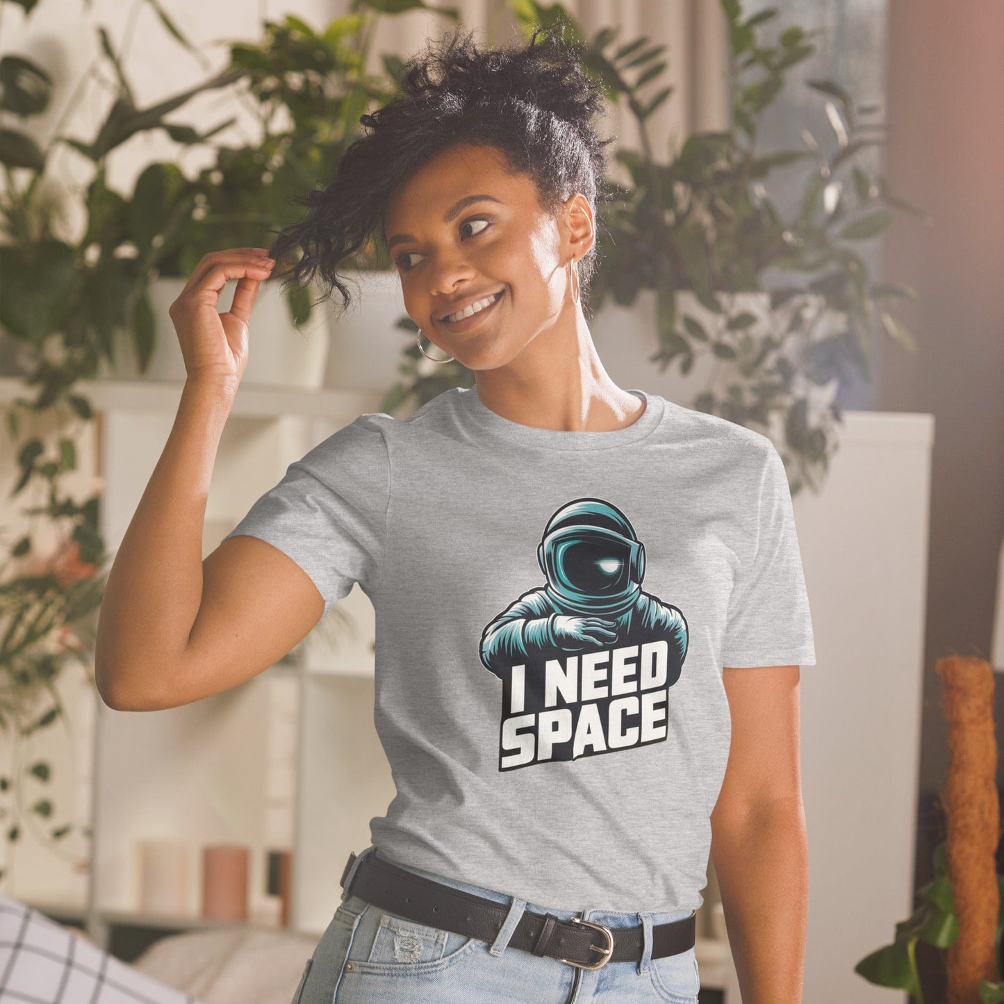 Padres Mágicos Gris deportivo / S Camiseta "I Need Space" - 100% Algodón con Diseño de Astronauta