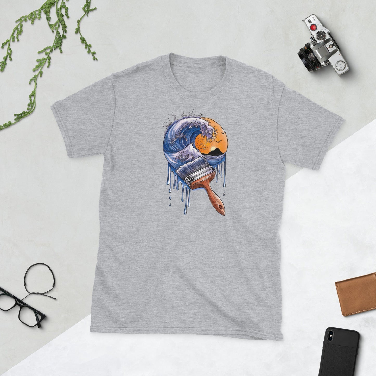 Padres Mágicos Gris deportivo / S Camiseta Oleaje Creativo - Diseño Artístico y Original