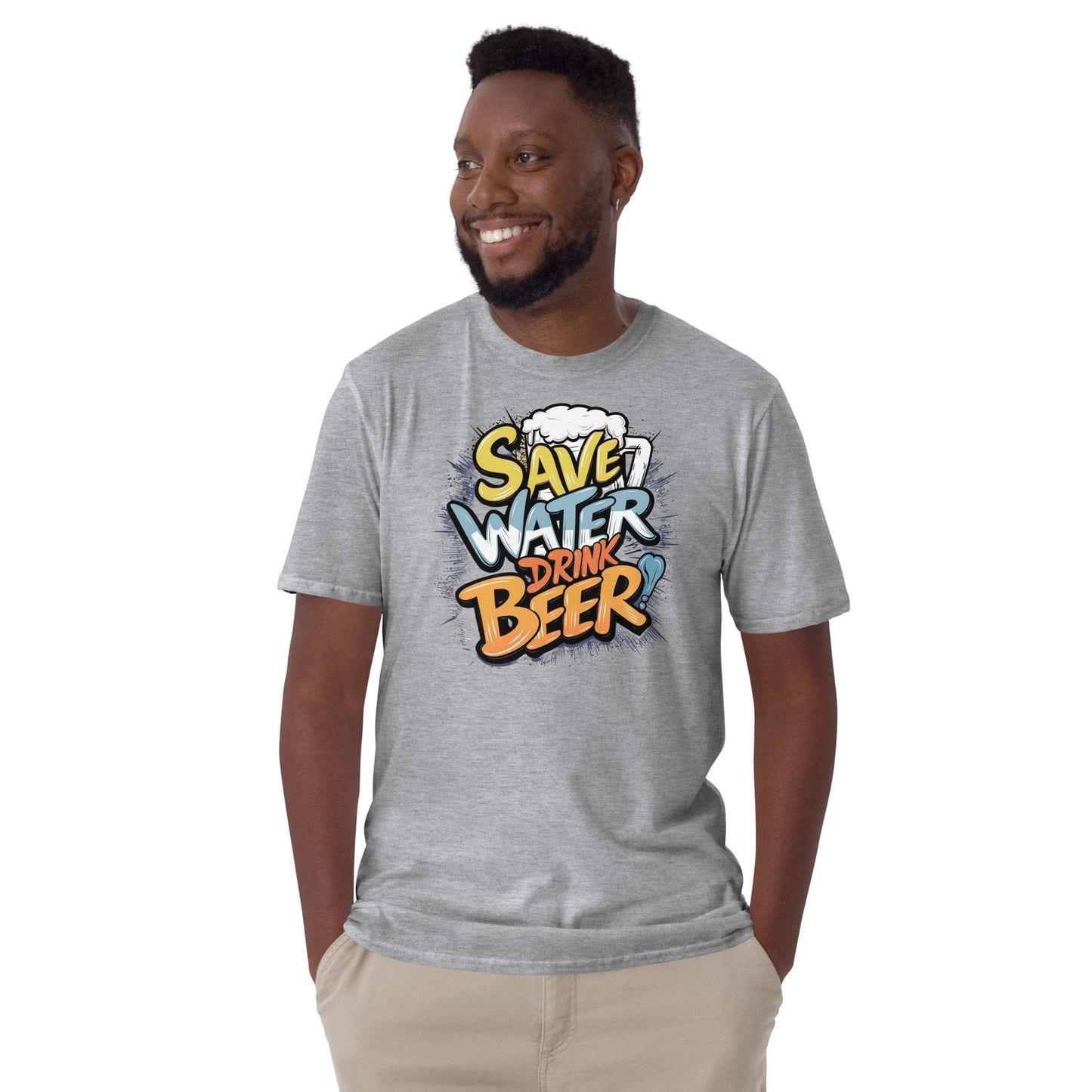 Padres Mágicos Gris deportivo / S Camiseta "Save Water Drink Beer" - 100% Algodón con Diseño Divertido