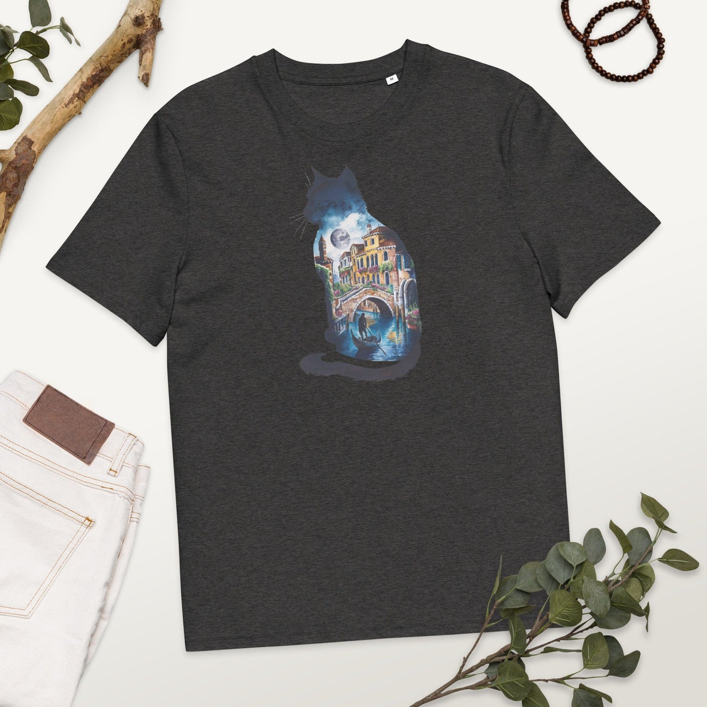 Padres Mágicos Gris jaspeado oscuro / S Camiseta Gato con Paisaje de Venecia - Algodón Orgánico