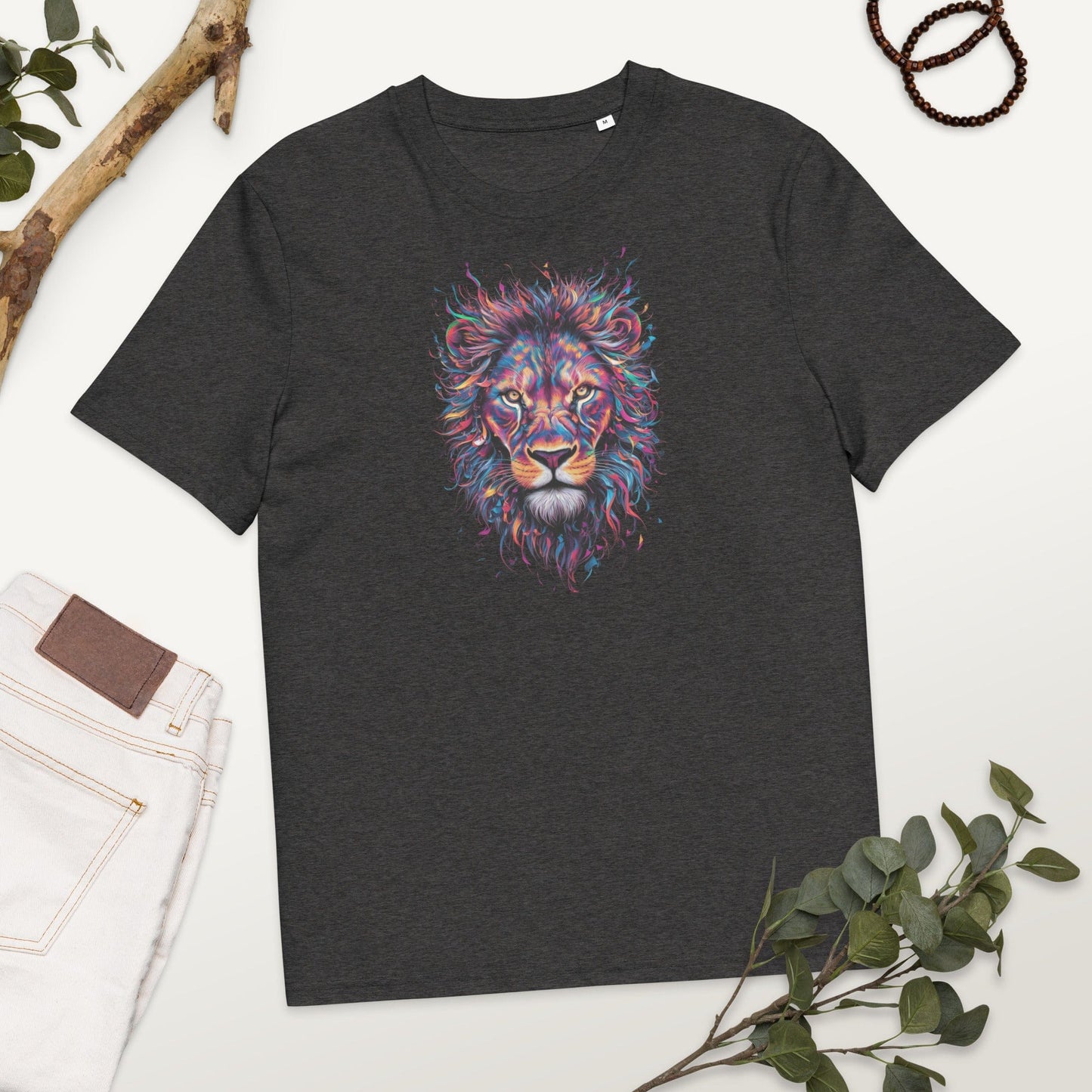 Padres Mágicos Gris jaspeado oscuro / S Camiseta León Colorido - Algodón Orgánico