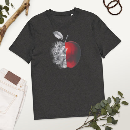 Padres Mágicos Gris jaspeado oscuro / S Camiseta "Manzana Floral Contrastada" 100% Algodón Orgánico - Para Amantes del Arte y la Naturaleza