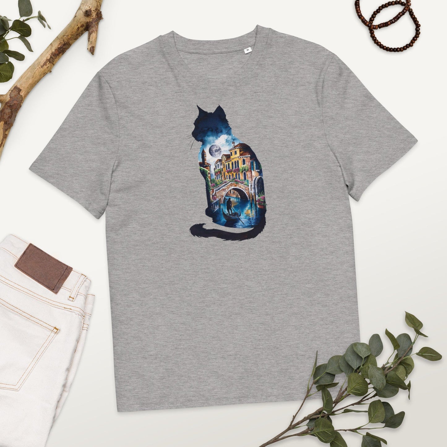 Padres Mágicos Gris jaspeado / S Camiseta Gato con Paisaje de Venecia - Algodón Orgánico