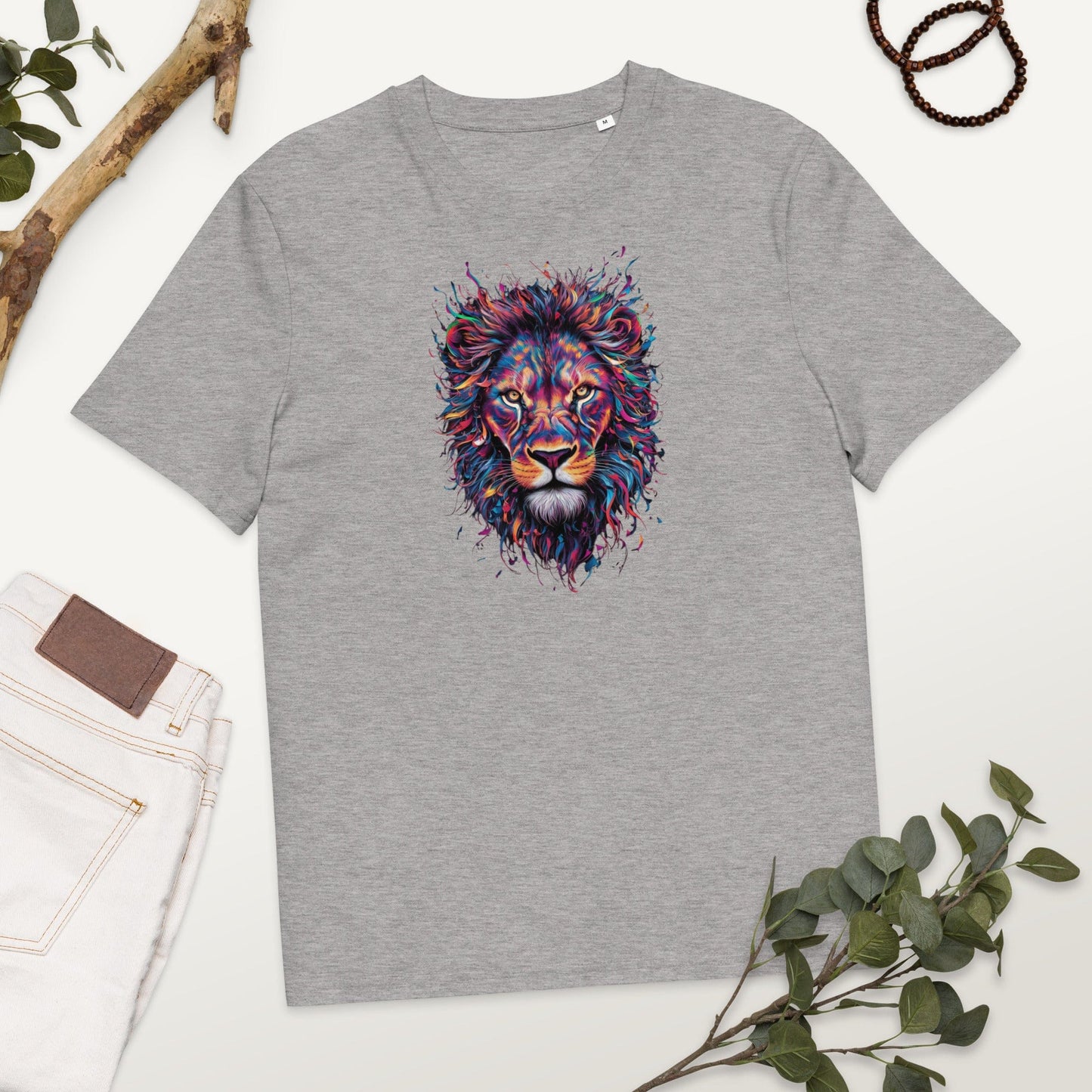 Padres Mágicos Gris jaspeado / S Camiseta León Colorido - Algodón Orgánico