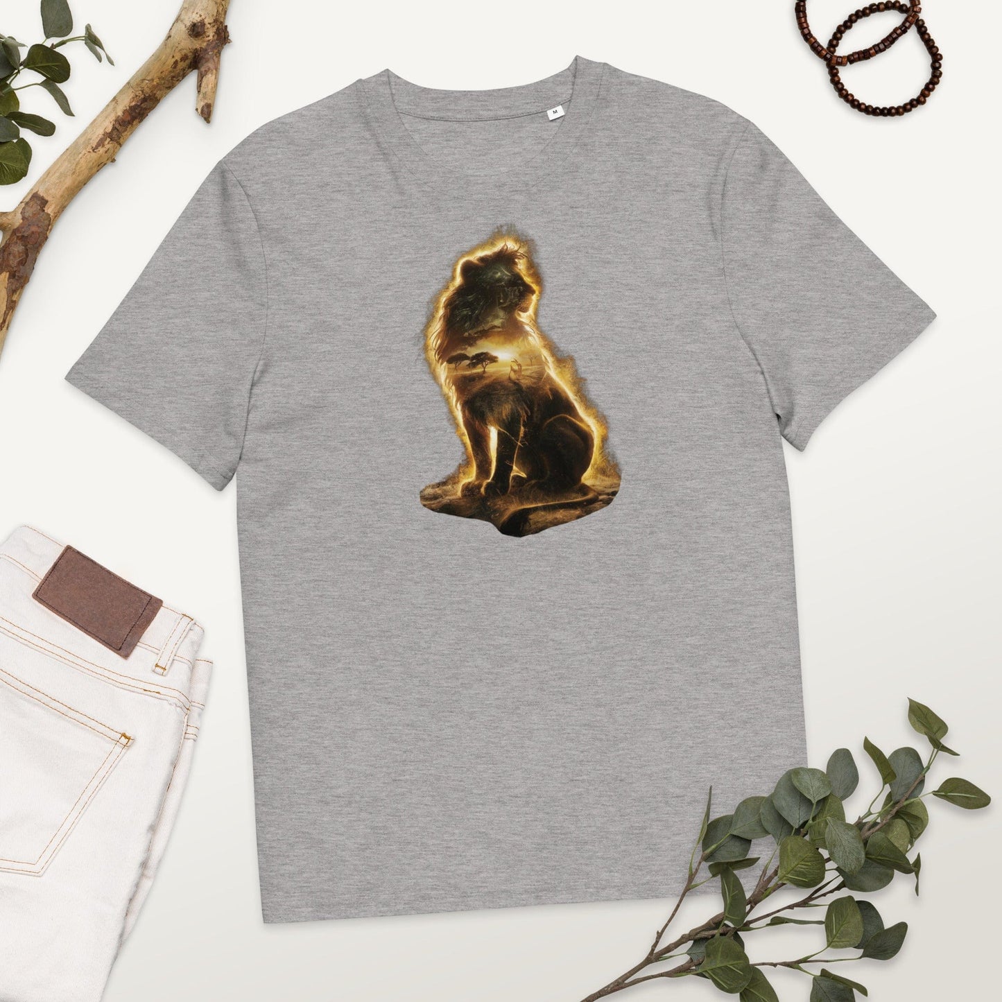 Padres Mágicos Gris jaspeado / S Camiseta "León del Safari Dorado" 100% Algodón Orgánico