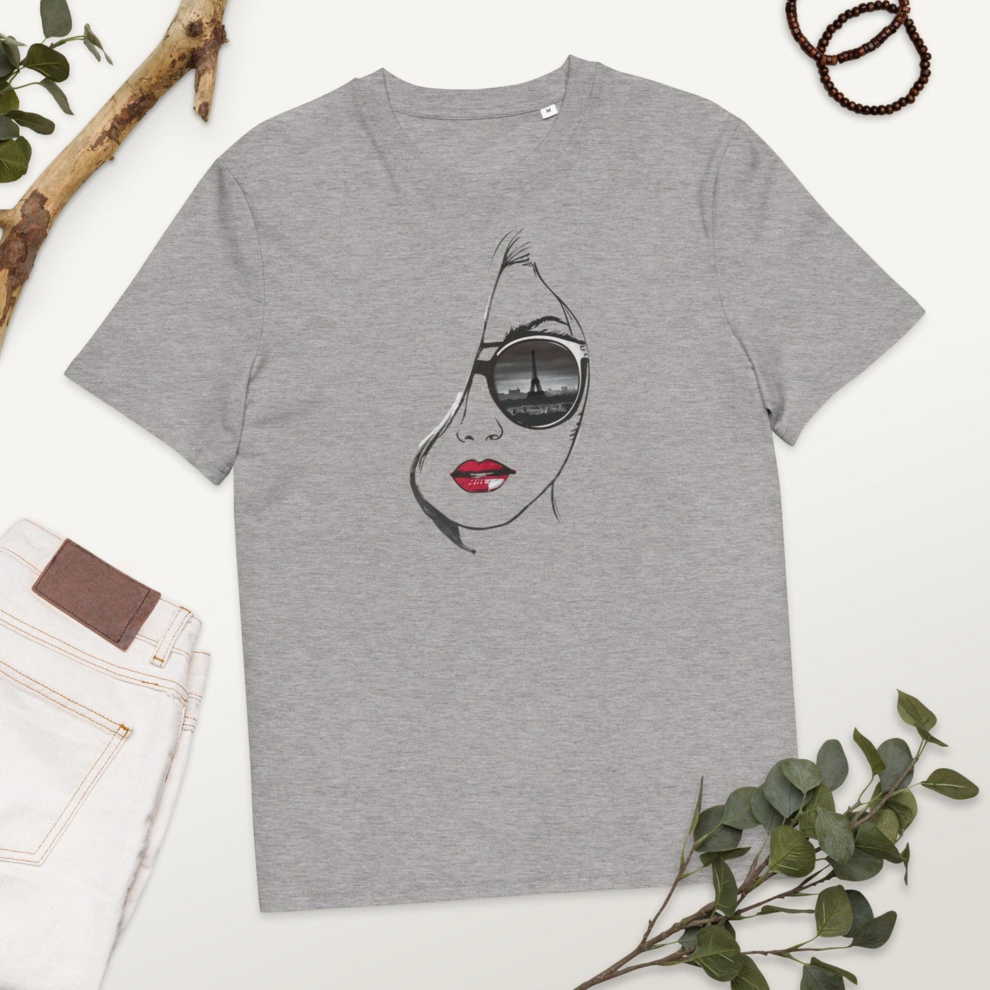 Padres Mágicos Gris jaspeado / S Camiseta Mujer con Gafas y Reflejo de París - Algodón Orgánico