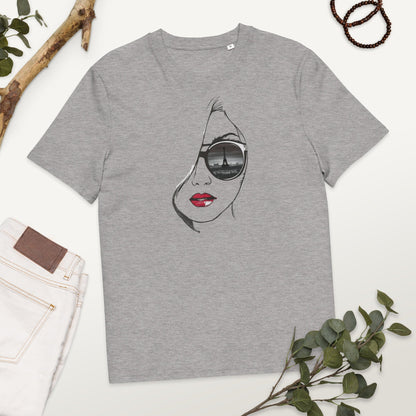 Padres Mágicos Gris jaspeado / S Camiseta Mujer con Gafas y Reflejo de París - Algodón Orgánico