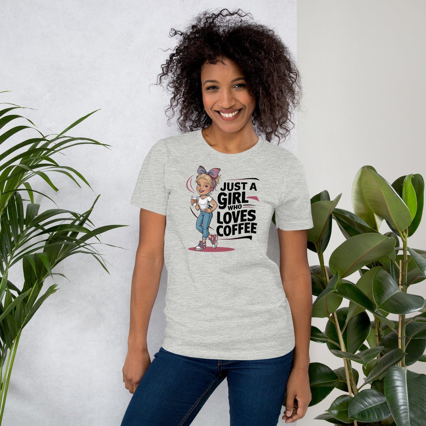 Padres Mágicos Jaspeado atlético / S Camiseta Divertida "Just a Girl Who Loves Coffee" - Diseño Femenino