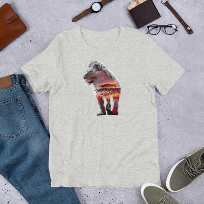 Padres Mágicos Jaspeado atlético / S Camiseta "León al Atardecer" - Diseño Artístico y Majestuoso