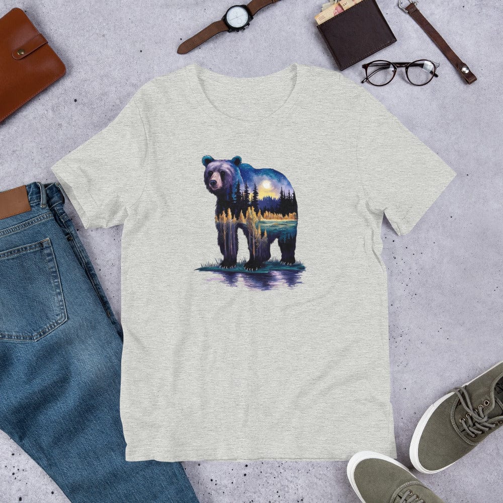 Padres Mágicos Jaspeado atlético / S Camiseta "Oso Paisaje Nocturno" - Diseño Artístico