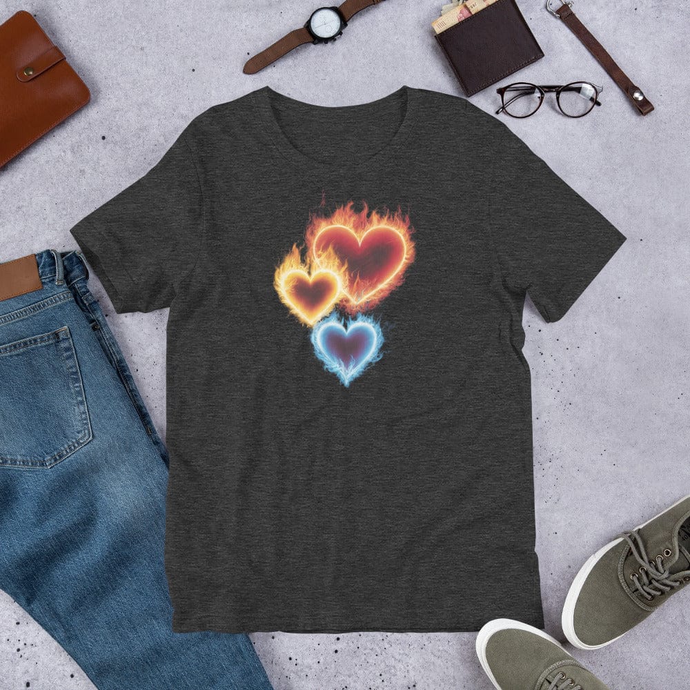 Padres Mágicos Jaspeado gris oscuro / S Camiseta "Corazones Llameantes" de algodón suave