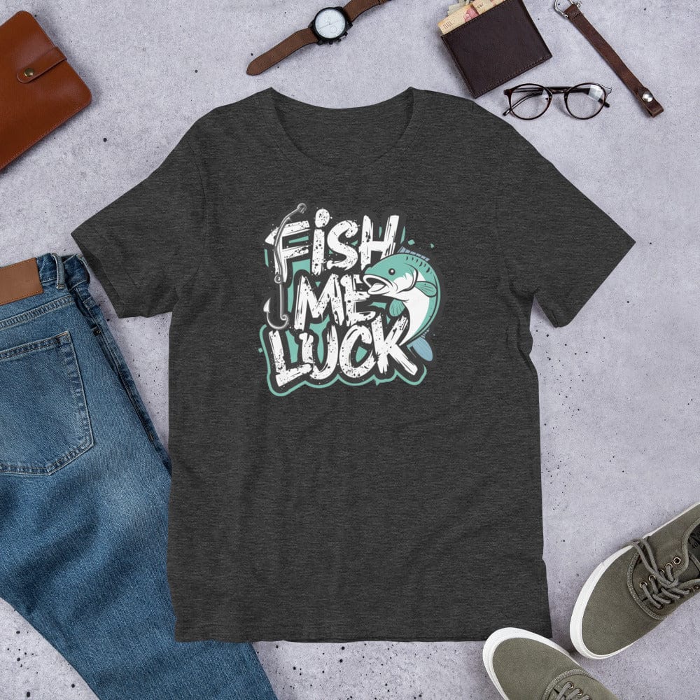 Padres Mágicos Jaspeado gris oscuro / S Camiseta Divertida "Fish Me Luck" - Diseño para Amantes de la Pesca