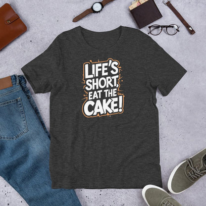 Padres Mágicos Jaspeado gris oscuro / S Camiseta Divertida "Life's Short, Eat the Cake!" - Diseño Motivacional