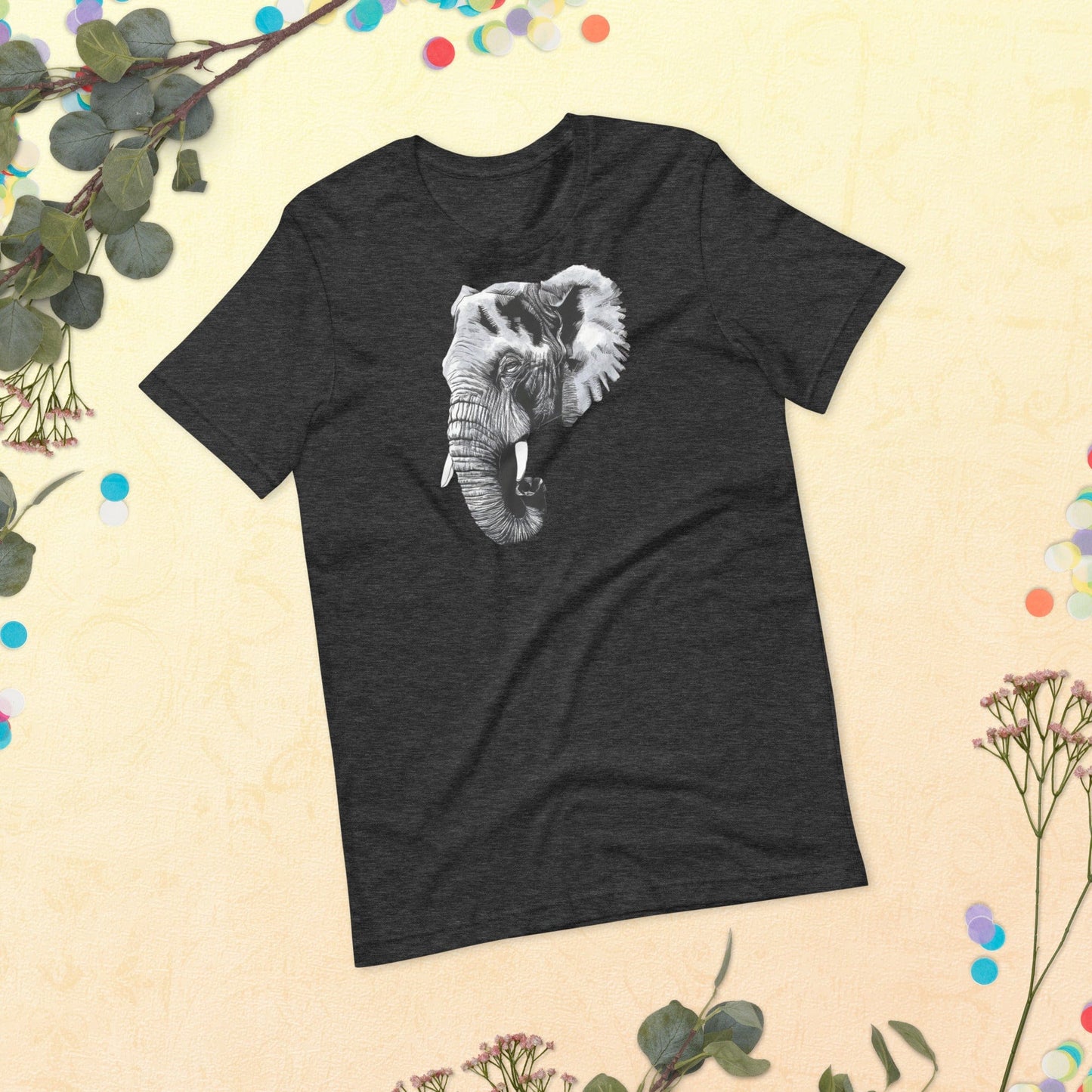 Padres Mágicos Jaspeado gris oscuro / S Camiseta "Elefante Rey" de algodón suave - Para amantes de la fauna salvaje