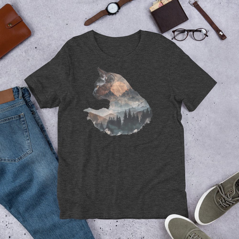 Padres Mágicos Jaspeado gris oscuro / S Camiseta "Gato Montaña" de algodón suave - Para amantes de la naturaleza