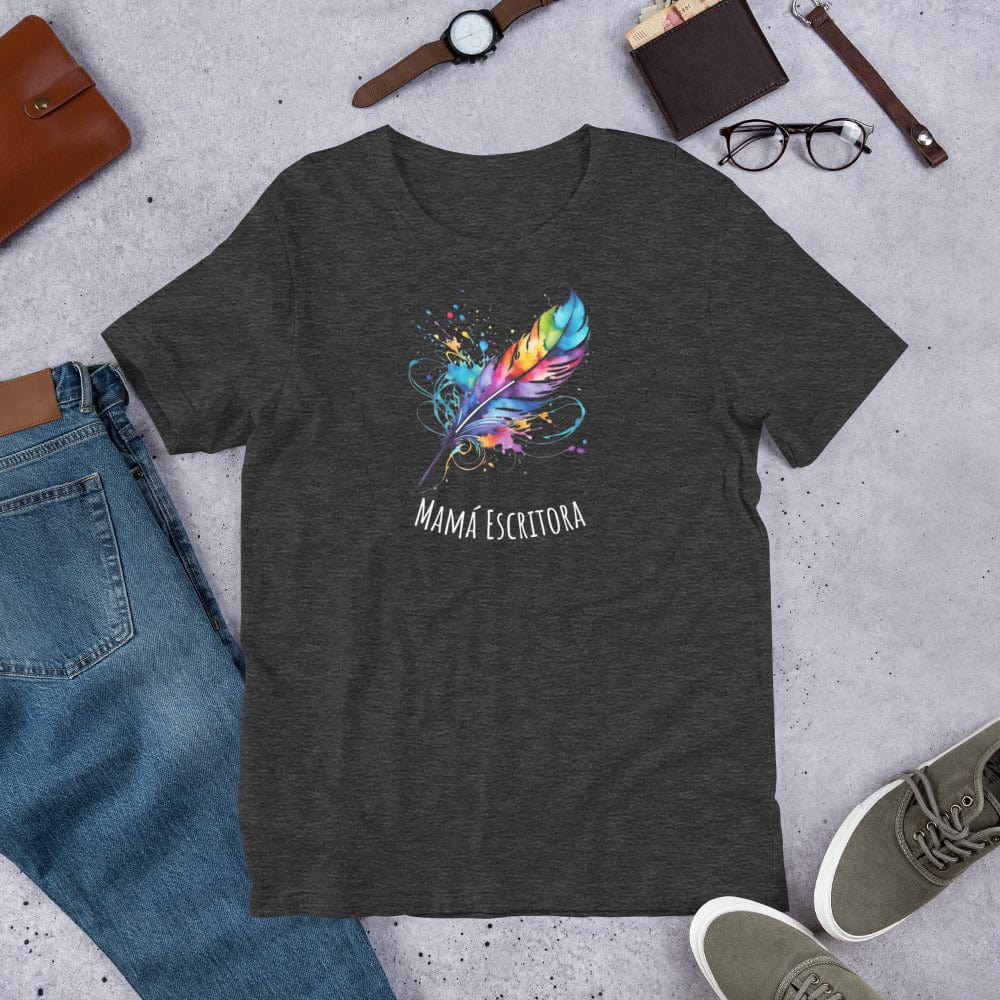 Padres Mágicos Jaspeado gris oscuro / S Camiseta Mamá Escritora - Estilo Creativo y Colorido para Amantes de la Escritura