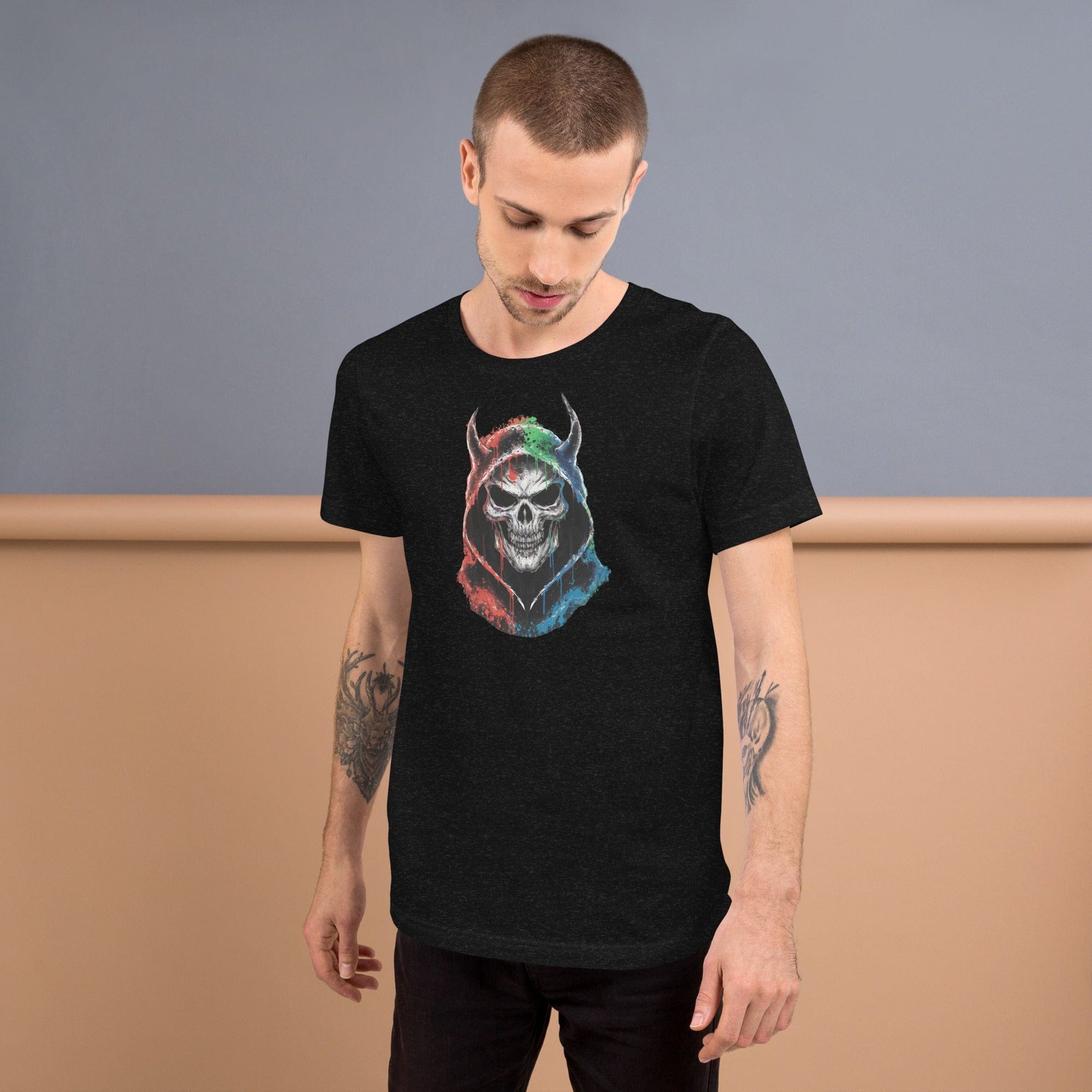 Padres Mágicos Jaspeado negro / S Camiseta "Calavera del Diablo" de algodón suave - Para los que aman el estilo atrevido y único