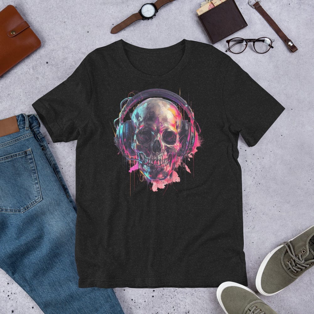 Padres Mágicos Jaspeado negro / S Camiseta Calavera Musical - Estilo Vibrante y Audaz