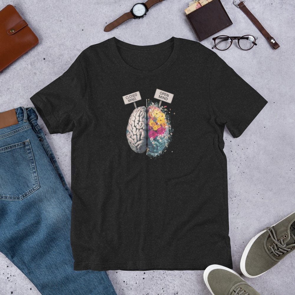 Padres Mágicos Jaspeado negro / S Camiseta "Closed Mind, Open Mind" - Diseño Creativo y Filosófico