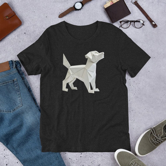 Padres Mágicos Jaspeado negro / S Camiseta con Diseño de Perro en Origami