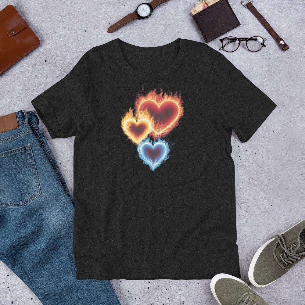 Padres Mágicos Jaspeado negro / S Camiseta "Corazones Llameantes" de algodón suave